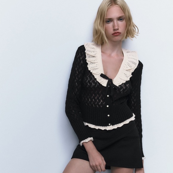 Zara | Sweaters | Zara Mixed Ruffled Knit Cardigan | Poshmark